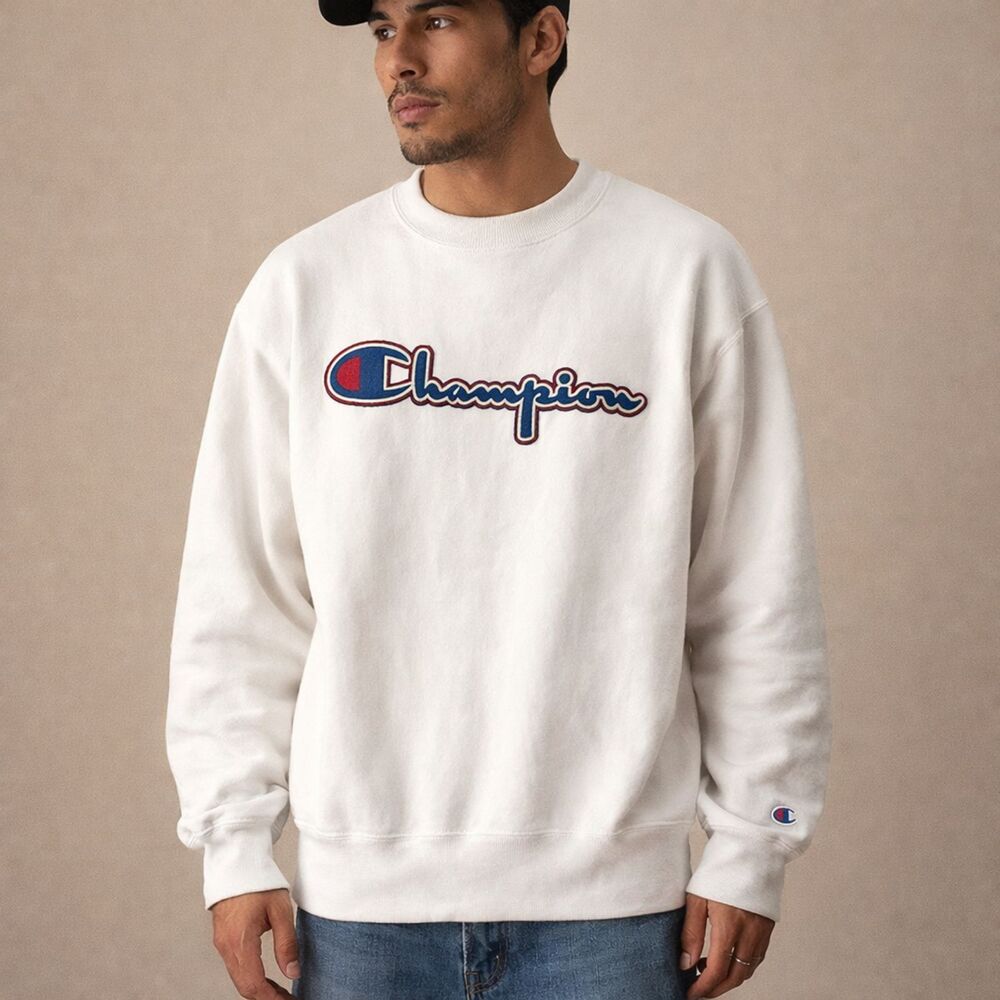 VTG Champion Reverse Weave Sweatshirt Mens Sz 3XL Y2k White Crewneck Embroidered